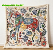 Hermès Colorful Folk Art Horse Flannel Throw Blanket IMG_5262